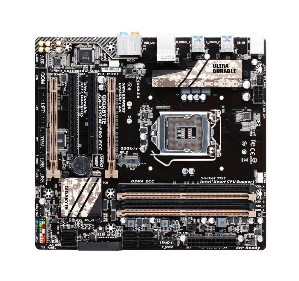 GA-X150M-PROECC(rev.1.0) Gigabyte Socket LGA 1151 Intel C232 Chipset Xeon E3-1200 v5/ E3-1200 v6/ Core Processors / Pentium / Celeron Processors Support DDR4 4x DIMM 6x SATA 6.0Gb/s Micro-ATX Motherboard (Refurbished) GA-X150M-PRO ECC (rev. 1.0)