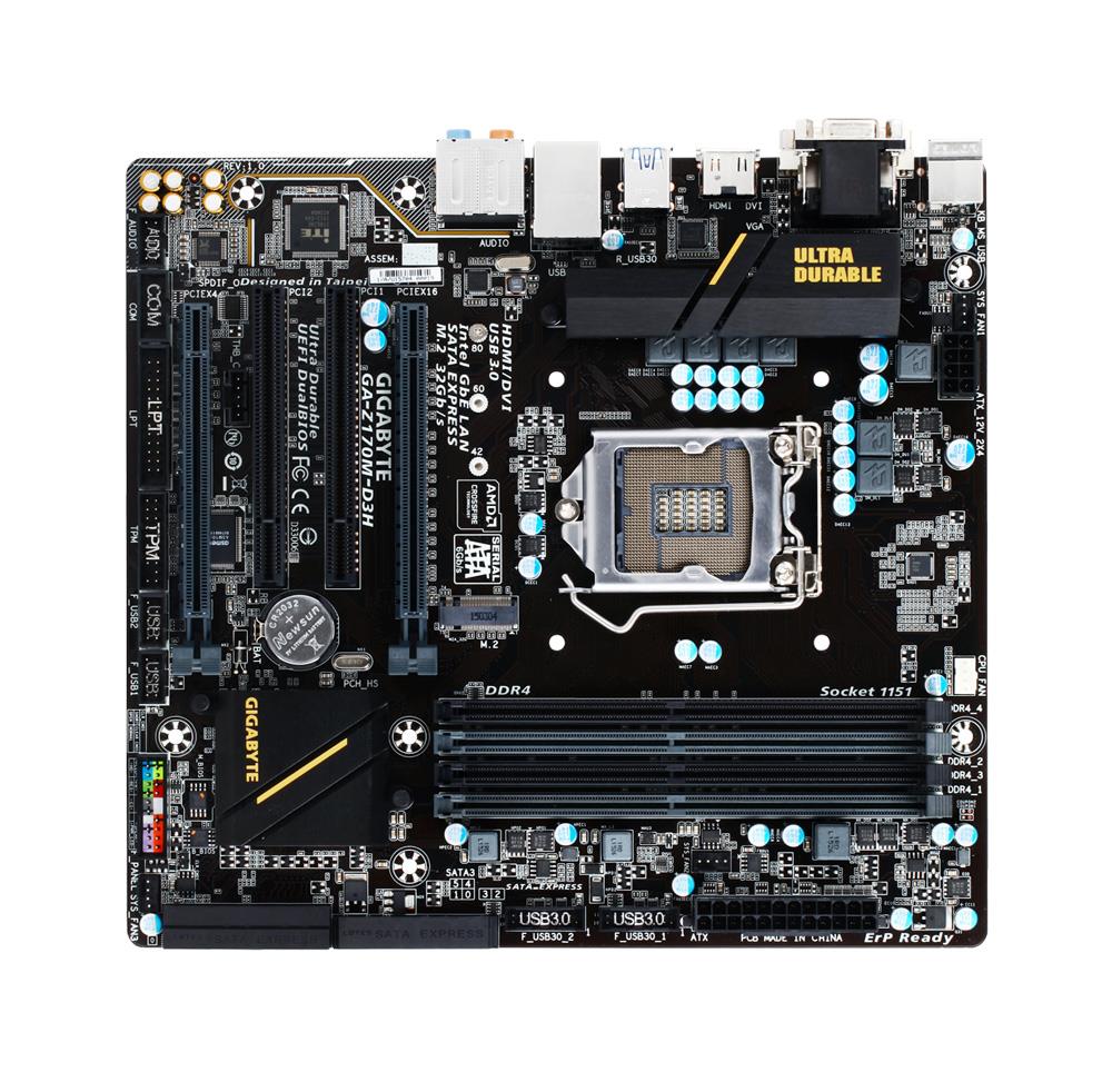 GA-Z170M-D3H (rev. 1.0) Gigabyte Socket LGA 1151 Intel Z170 Express Chipset 7th/6th Generation Core i7 / i5 / i3 / Pentium / Celeron Processors Support DDR 4x DIMM 6x SATA 6.0Gb/s Micro-ATX Motherboard  (Refurbished)
