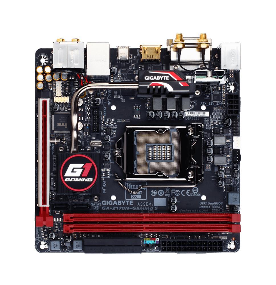 GA-Z170N-Gaming 5 (rev. 1.1) Gigabyte Socket LGA 1151 Intel Z170 Express Chipset 7th/6th Generation Core i7 / i5/ i3 / Pentium / Celeron Processors Support DDR4 2x DIMM 6x SATA 6.0Gb/s Mini-ITX Motherboard  (Refurbished)