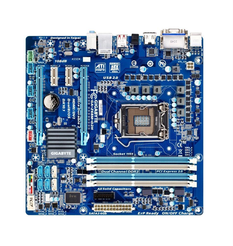 GA-Z68M-D2H(rev.1.0) Gigabyte Socket LGA 1155 Intel Z68 Express Chipset Core i7 / i5 / i3 / Pentium / Celeron Processors Support DDR3 4x DIMM 2x SATA 6.0Gb/s Micro-ATX Motherboard (Refurbished) GA-Z68M-D2H (rev. 1.0)