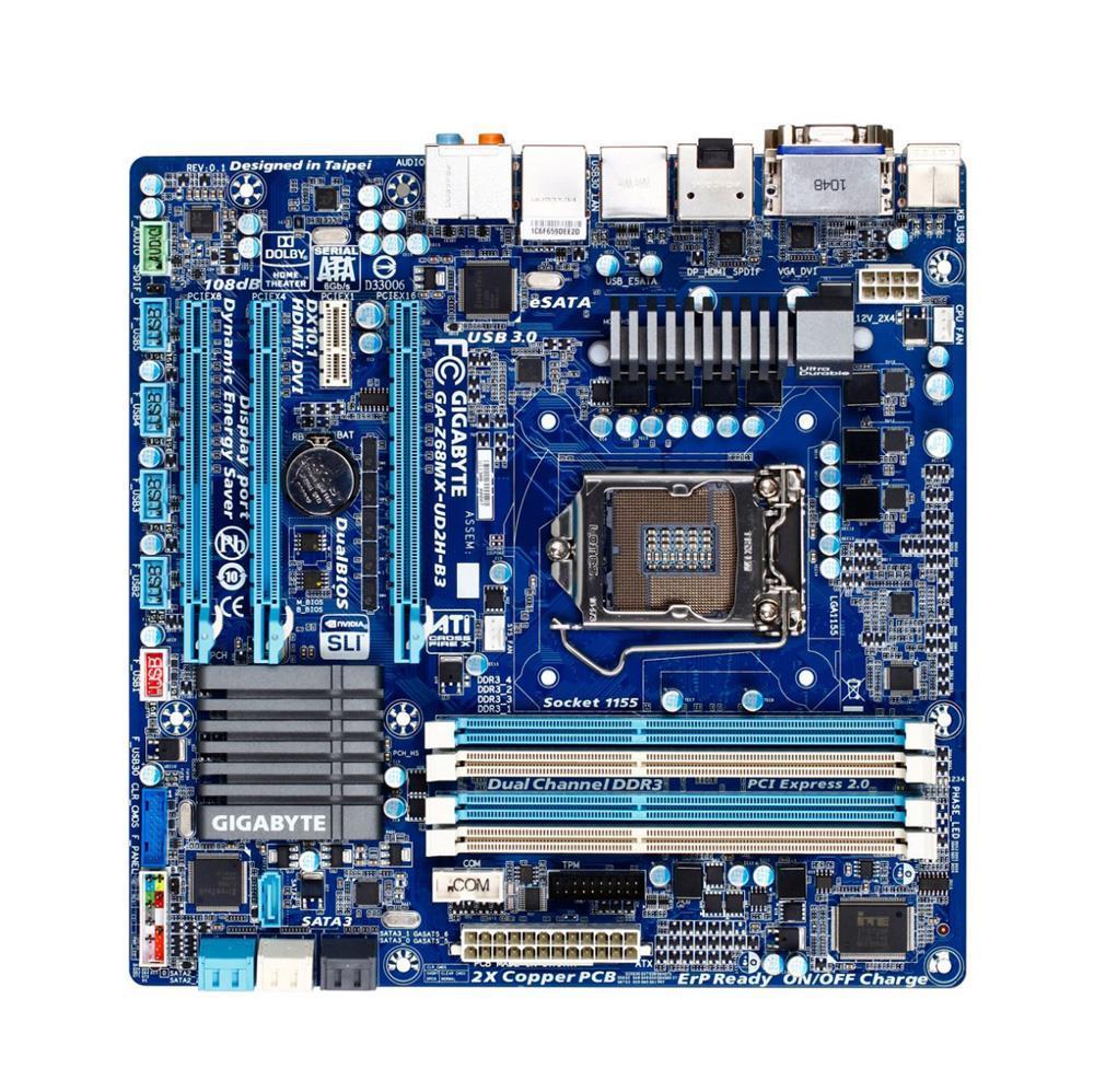 GA-Z68MX-UD2H-B3(rev.1.3) Gigabyte Socket LGA 1155 Intel Z68 Express Chipset Core i7 / i5 / i3 / Pentium / Celeron Processors Support DDR3 4x DIMM 2x SATA 6.0Gb/s Micro-ATX Motherboard (Refurbished) GA-Z68MX-UD2H-B3 (rev. 1.3)