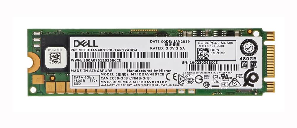 GPGC0 Dell 480GB SATA 6Gb/s Read Intensive TLC (512e) M.2 2280 Solid State Drive (SSD)