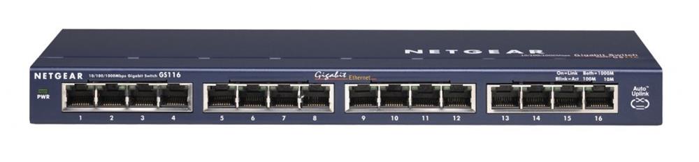 GS116 NetGear ProSafe 16-Ports RJ-45 10/100/1000Mbps Gigabit Ethernet Unmanaged Switch (Refurbished)
