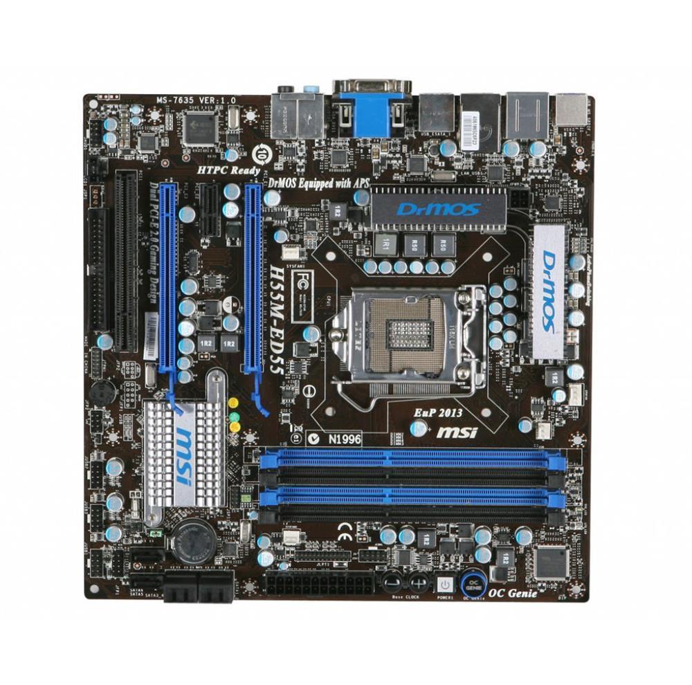 H55MED55 MSI H55M-ED55 Socket LGA 1156 Intel H55 Chipset Core i7 / i5 / i3 / Pentium Processors Support DDR3 4x DIMM 6x SATA 3.0Gb/s Micro-ATX Motherboard (Refurbished)