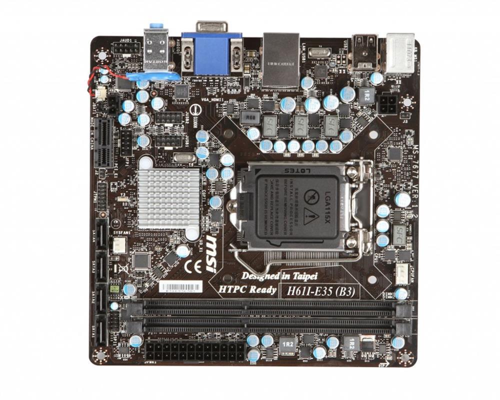 H61I-E35 MSI (B3) Socket LGA 1155 Intel H61 Chipset Core i7 / i5 / i3 Processors Support DDR3 2x DIMM 4x SATA2 3.0Gb/s Mini-ITX Motherboard (Refurbished)