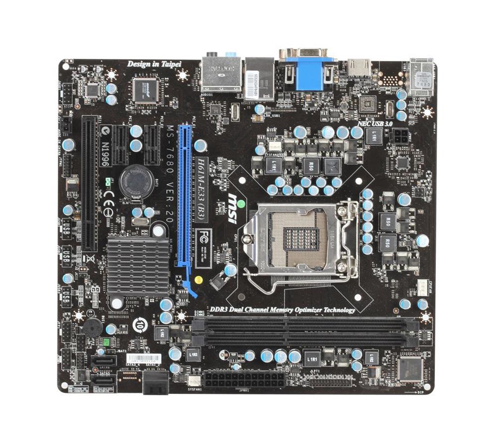 H61M-E33-B3 MSI H61M-E33 (B3) Socket LGA 1155 Intel H61 Chipset Core i7 / i5 / i3 Processors Support DDR3 2x DIMM 4x SATA 3.0Gb/s Micro-ATX Motherboard (Refurbished)