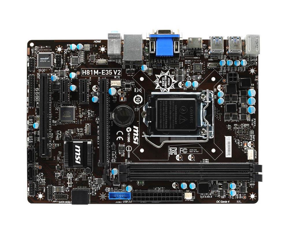 H81M-E35 V2 MSI Socket LGA 1150 Intel H81 Express Chipset 4th Generation Core i7 / i5 / i3 / Pentium / Celeron Processors Support DDR3 2x DIMM 2x SATA 6.0Gb/s Micro-ATX Motherboard (Refurbished)