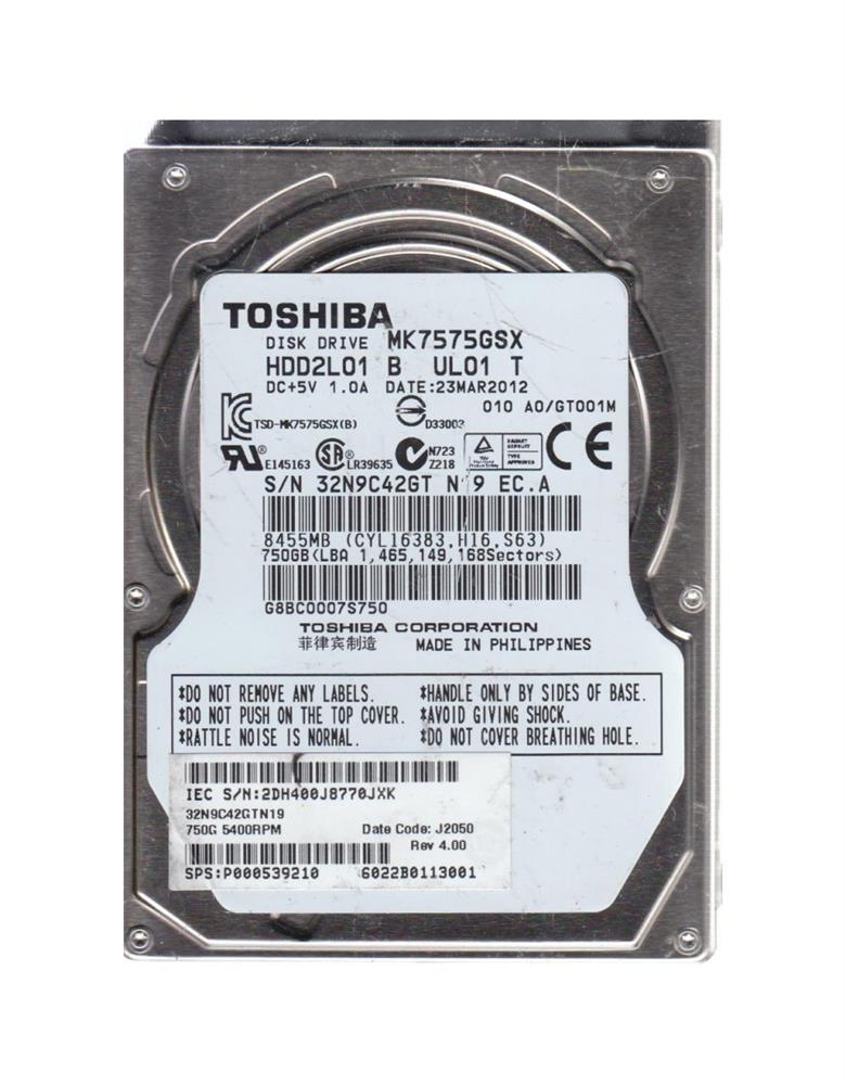 HDD2L01BUL01T Toshiba 750GB 5400RPM SATA 3Gbps 8MB Cache 2.5-inch Internal Hard Drive