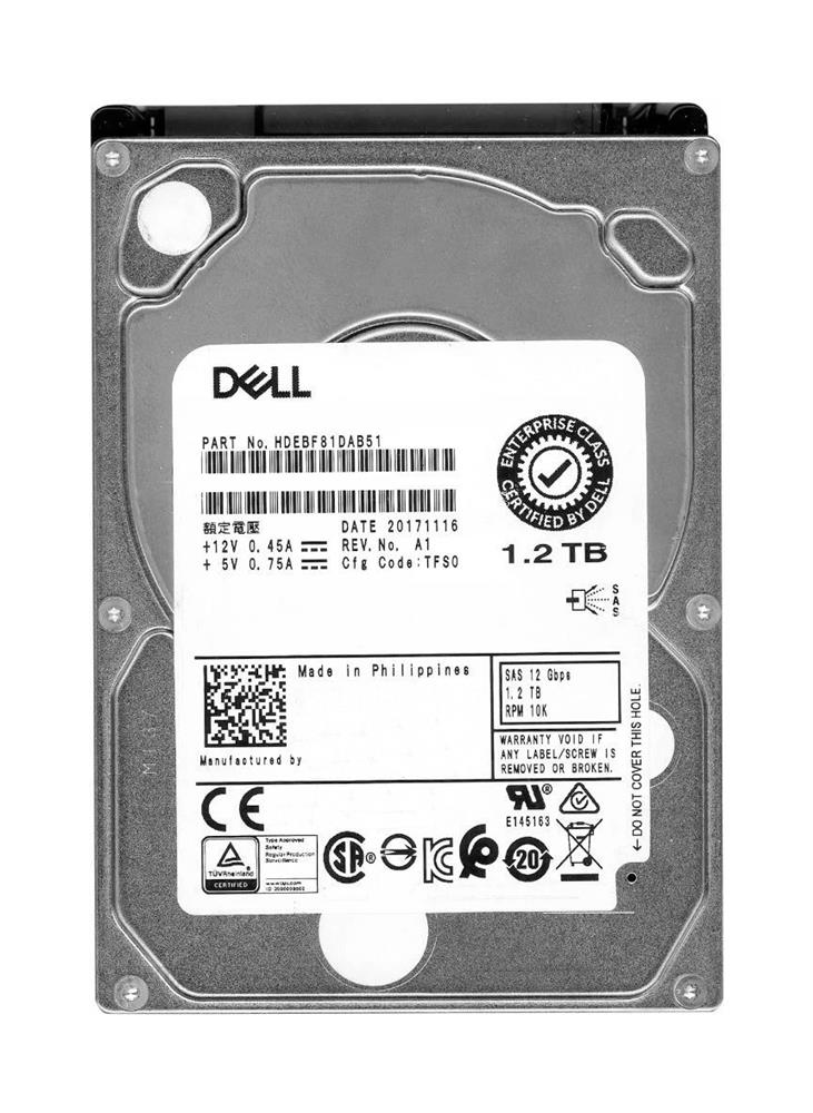 HDEBF81DAB51 Dell 1.2TB 10000RPM SAS 12Gbps 2.5-inch Internal Hard Drive