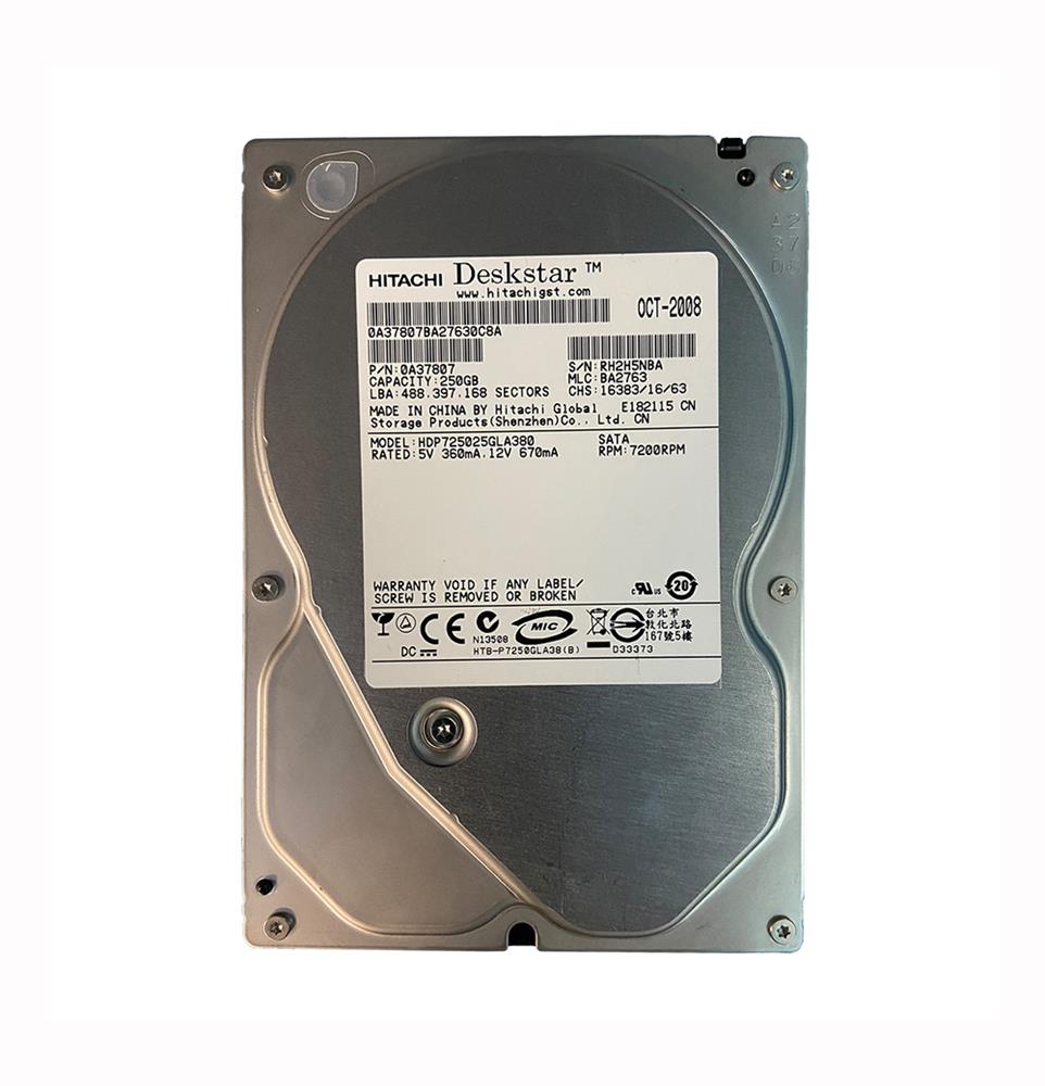 HDP725025GLA380 Hitachi Deskstar P7K500 250GB 7200RPM SATA 3Gbps 8MB Cache 3.5-inch Internal Hard Drive