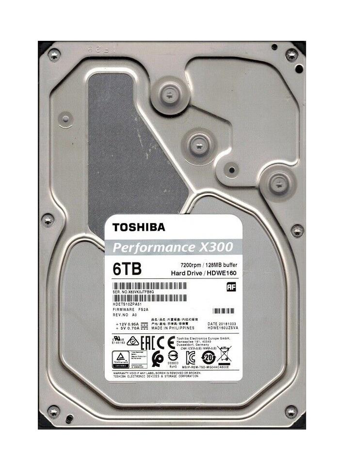 HDWE160UZSVA Toshiba X300 6TB 7200RPM SATA 6Gbps 128MB Cache (512e) 3.5-inch Internal Hard Drive