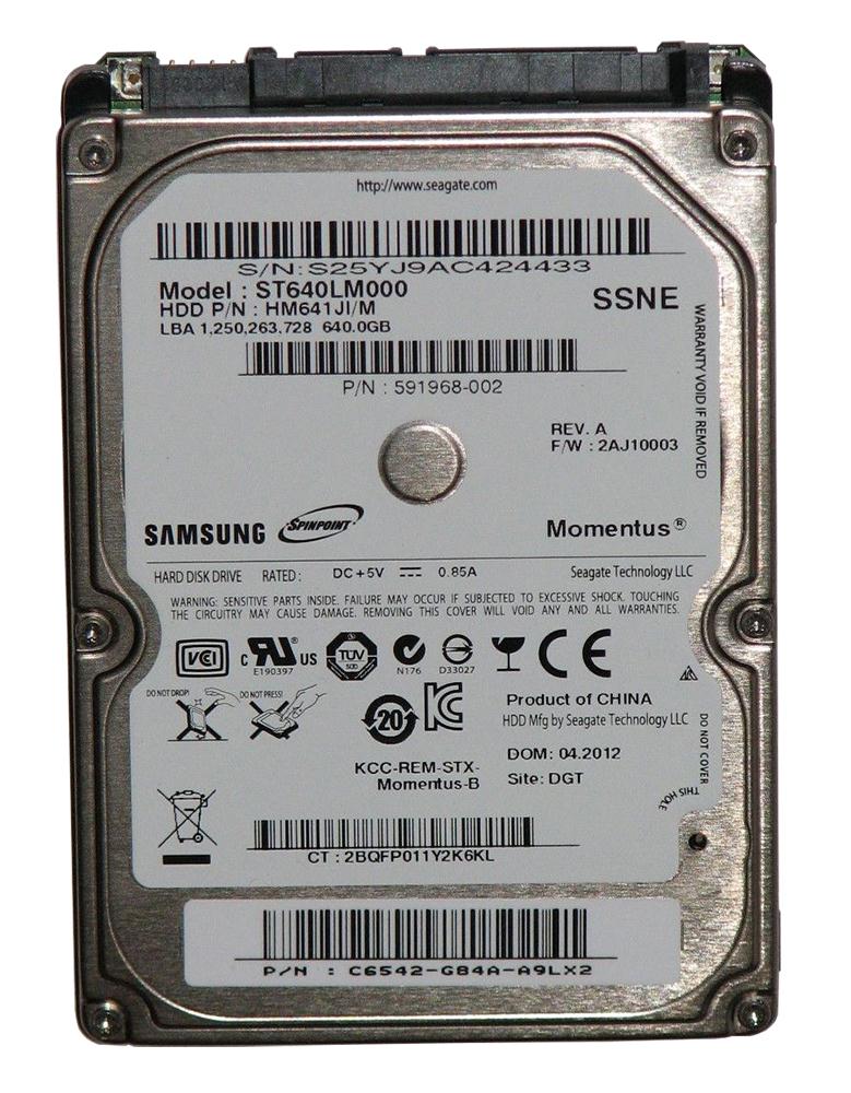 HM641JI Samsung Spinpoint M7E 640GB 5400RPM SATA 3Gbps 8MB Cache 2.5-inch Internal Hard Drive