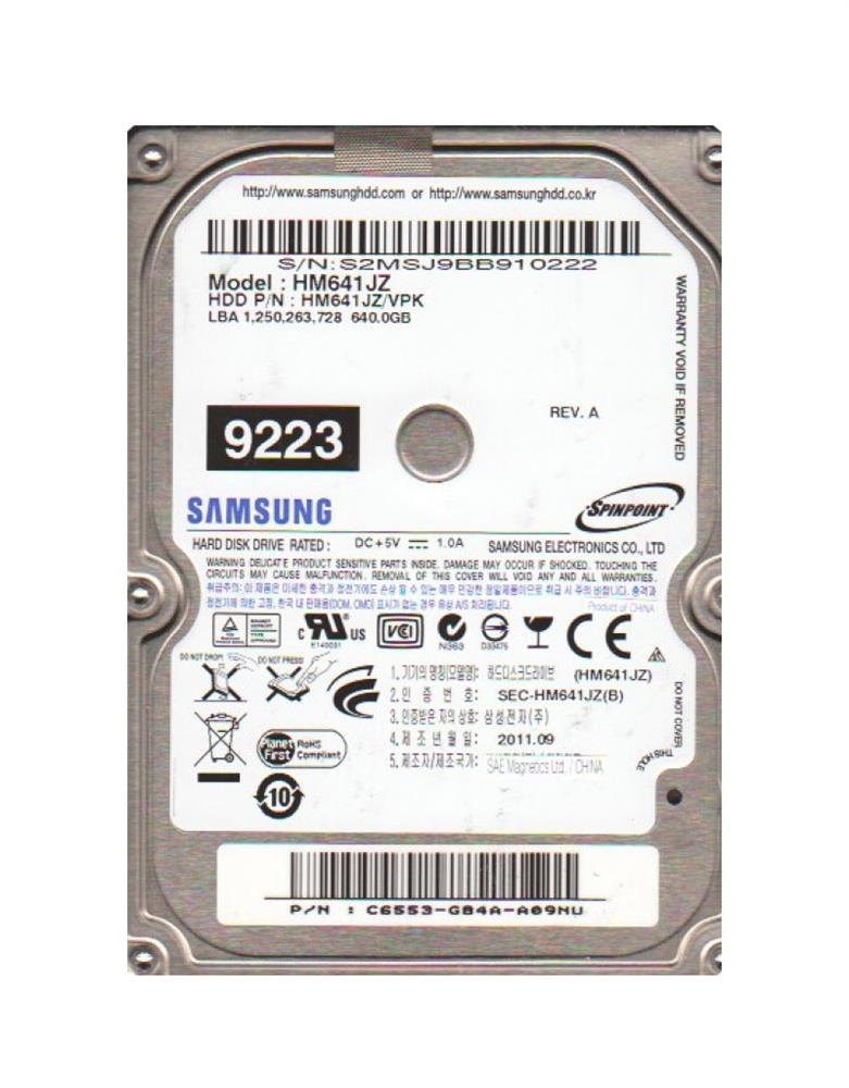 HM641JZ Samsung Spinpoint 640GB 5400RPM USB 3.0 8MB Cache 2.5-inch Internal Hard Drive