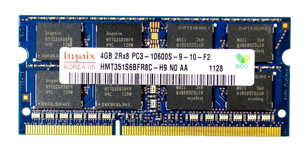 HMT351S6BFR8C-H9 Hynix 4GB PC3-10600 DDR3-1333MHz non-ECC Unbuffered CL9 204-Pin SoDimm Dual Rank Memory Module