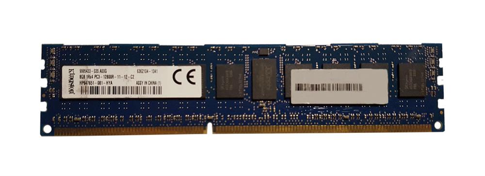 HP647651-081-HYA Kingston 8GB PC3-12800 DDR3-1600MHz ECC Registered CL11 240-Pin DIMM Single Rank Memory Module