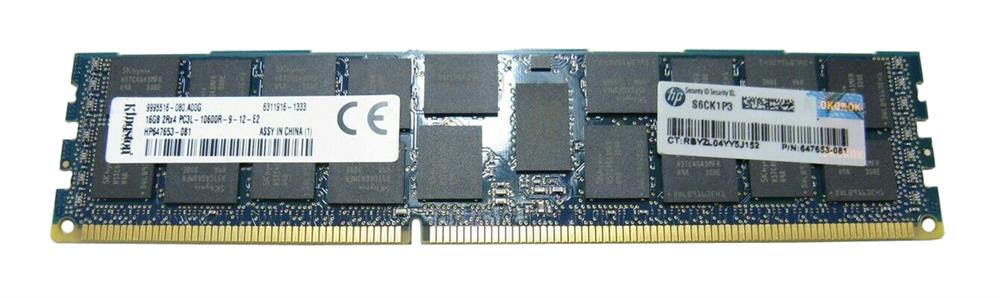 HP647653-081-KEF HP 16GB PC3-10600 DDR3-1333MHz ECC Registered CL9 240-Pin DIMM Dual Rank 1.35V Low Voltage Memory Module