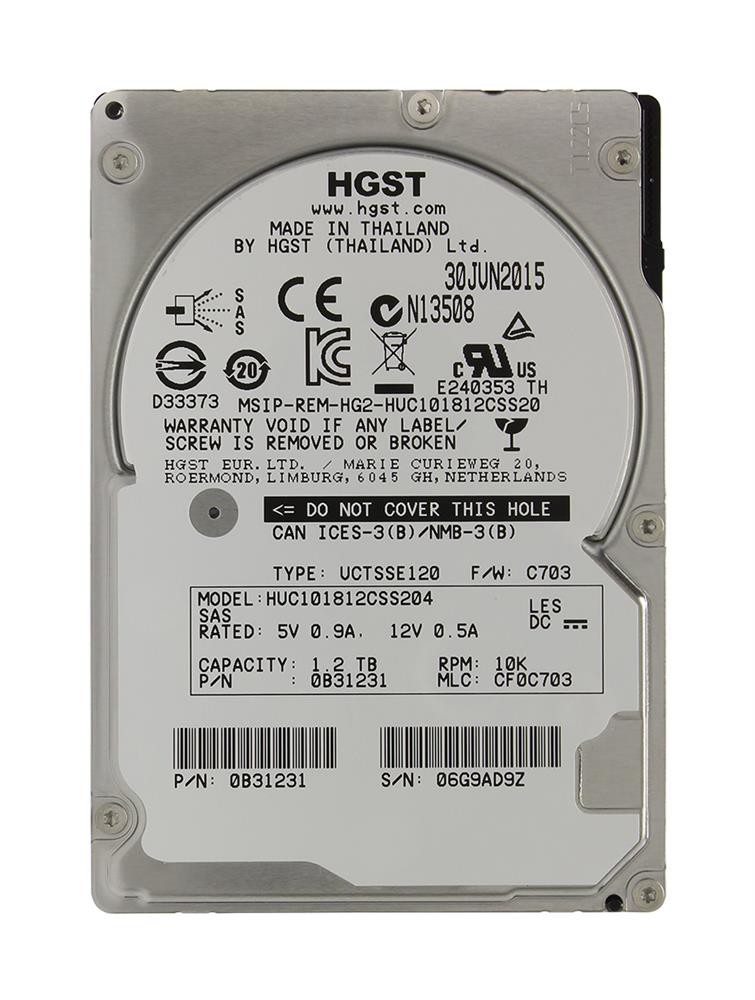 HUC101812CSS204 HGST Hitachi Ultrastar C10K1800 1.2TB 10000RPM SAS 12Gbps 128MB Cache (SE / 512n) 2.5-inch Internal Hard Drive