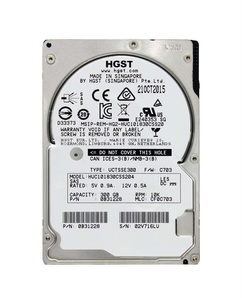HUC101830CSS204 HGST Hitachi Ultrastar C10K1800 300GB 10000RPM SAS 12Gbps 128MB Cache (SE / 512n) 2.5-inch Internal Hard Drive
