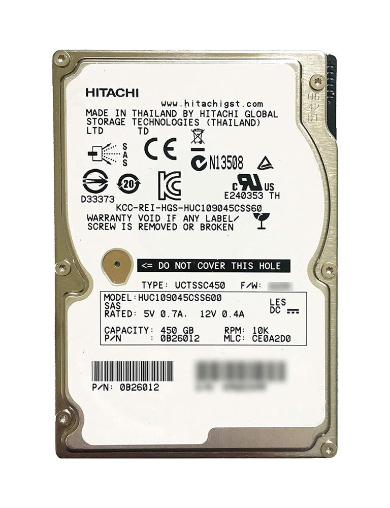 HUC109045CSS600-HPE HGST Hitachi Ultrastar C10K900 450GB 10000RPM SAS 6Gbps 64MB Cache 2.5-inch Internal Hard Drive