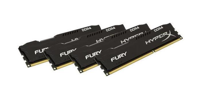 HX430C15FB3K4/16 Kingston HyperX FURY Black 16GB Kit (4 X 4GB) PC4-24000 DDR4-3000MHz non-ECC Unbuffered CL15 288-Pin DIMM 1.35V Memory