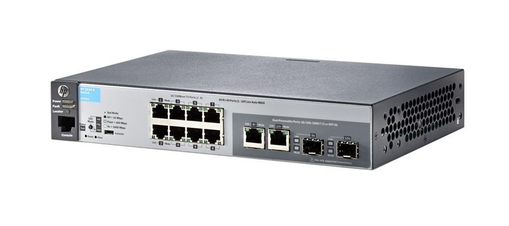 J9783A#ABA HP 2530-8 Ethernet Switch 8-Ports Manageable 10 x RJ-45 2 x Expansion Slots 10/100Base-TX 10/100/1000Base-T Rack-mountable Wall Mountable D (Refurbished)