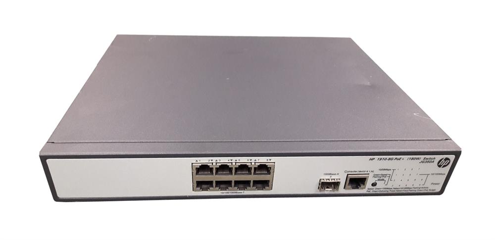 JG350-61101 HP 1910-8G-PoE+ 8-Ports 1000Base-T 1-Port (mini GBIC) Managed Gigabit Ethernet Switch (Refurbished)