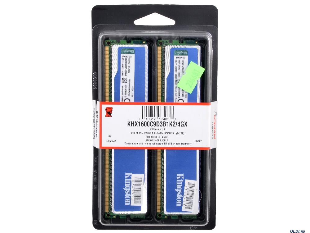 KHX1600C9D3B1K2/4GX Kingston 4GB Kit (2 X 2GB) PC3-12800 DDR3-1600MHz non-ECC Unbuffered CL9 240-Pin DIMM Memory XMP HyperX Blu