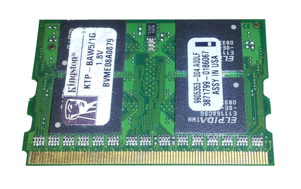 KTP-BAW5/1G Kingston 1GB PC2-4200 DDR2-533MHz non-ECC Unbuffered CL3 172-Pin MicroDIMM Memory Module