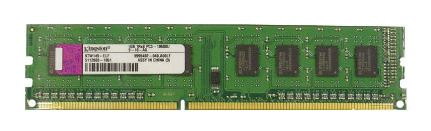 KTW149-ELF Kingston 1GB PC3-10600 DDR3-1333MHz non-ECC Unbuffered CL9 240-Pin DIMM Single Rank Memory Module