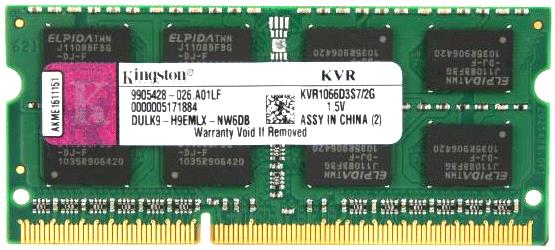 KVR1066D3S7/2G Kingston 2GB PC3-8500 DDR3-1066MHz non-ECC Unbuffered CL7 204-Pin SoDimm Dual Rank Memory Module
