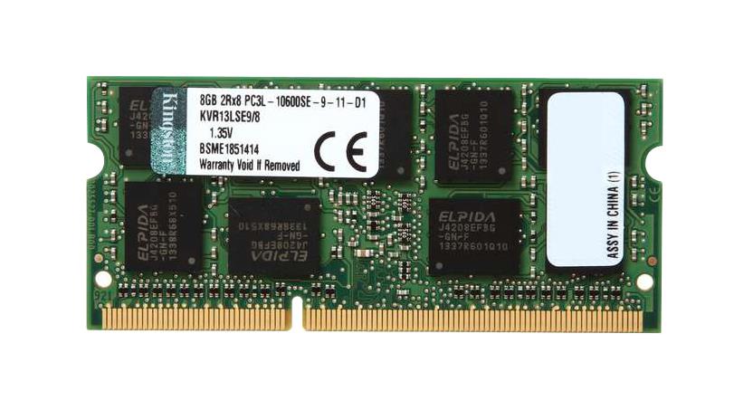 KVR13LSE9/8 Kingston 8GB PC3-10600 DDR3-1333MHz ECC Unbuffered CL9 204-Pin SoDimm 1.35V Low Voltage Dual Rank Memory Module