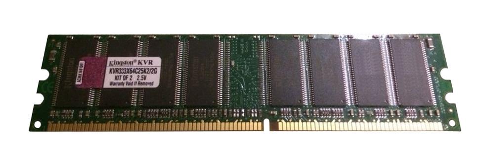 KVR333X64C25K2/2G Kingston 2GB Kit (2 X 1GB) PC2700 DDR-333MHz non-ECC Unbuffered CL2.5 184-Pin DIMM 2.5V Memory