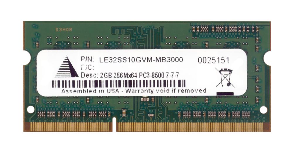 LE32SS10GVM-MB3000 Legacy 2GB PC3-8500 DDR3-1066MHz non-ECC Unbuffered CL7 204-Pin SoDimm Single Rank Memory Module