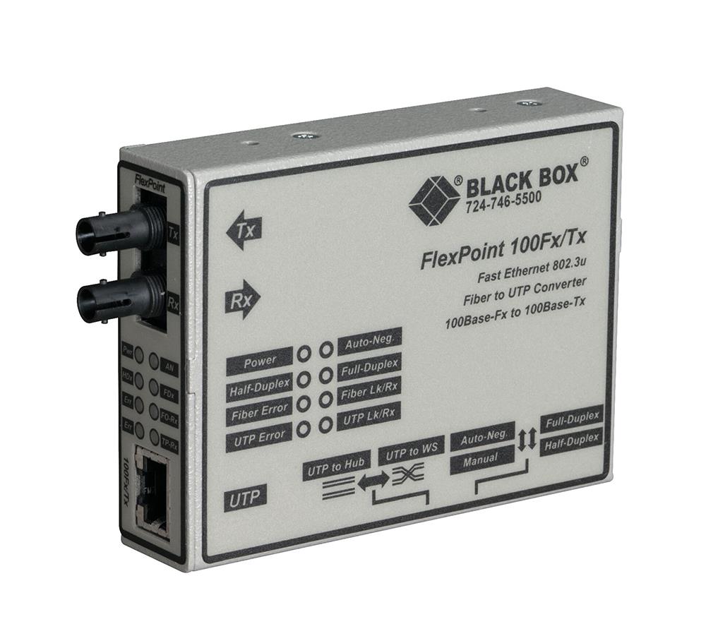 LMC213A-SMSC-R2 Black Box FlexPoint Fast Ethernet Media Converter 1 x SC 1 x RJ-45 100Base-FX 100Base-TX External 2 km