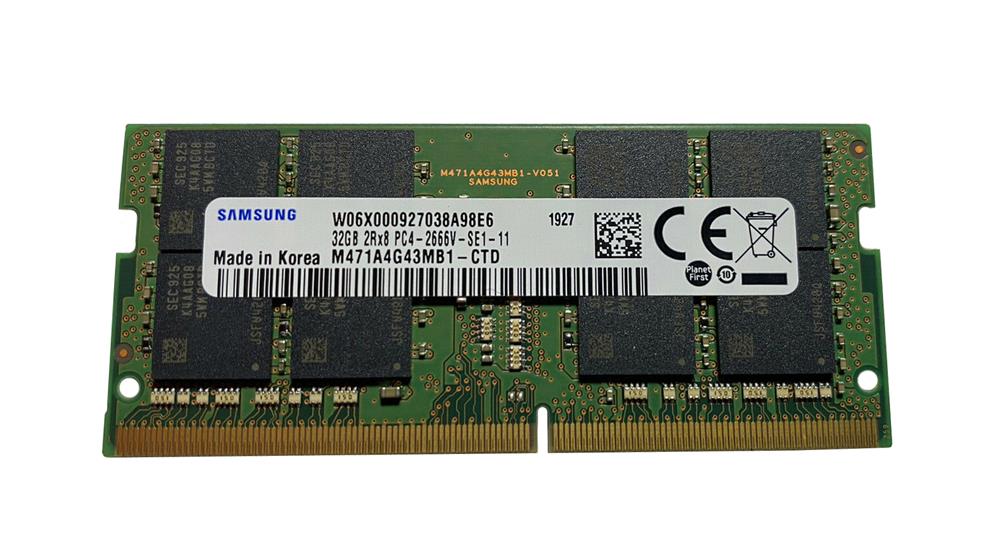 M471A4G43MB1-CTD Samsung 32GB PC4-21300 DDR4-2666MHz non-ECC Unbuffered CL19 260-Pin SoDimm 1.2V Dual Rank Memory Module