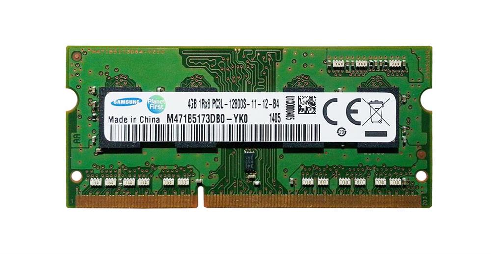 M471B5173DB0YKO Samsung 4GB PC3-12800 DDR3-1600MHz non-ECC Unbuffered CL11 204-Pin SoDimm 1.35V Low Voltage Single Rank Memory Module