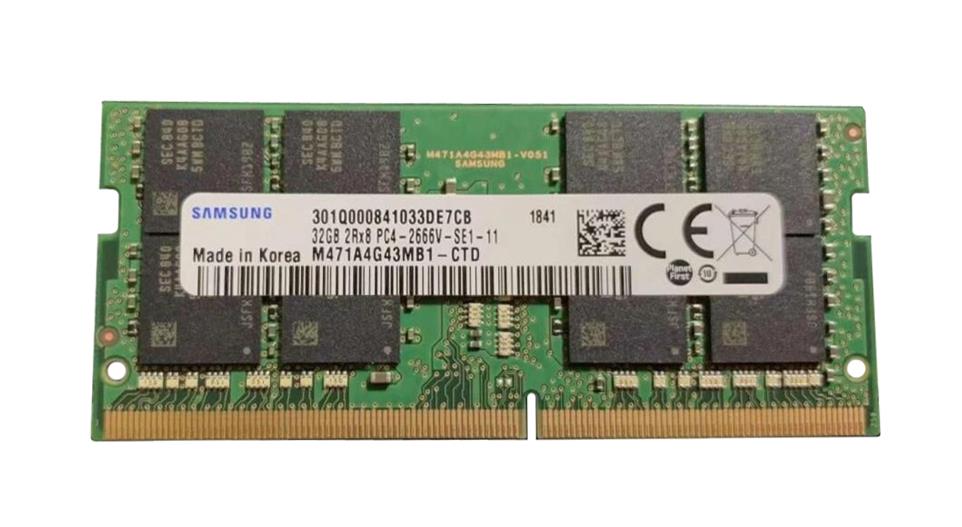M474A4G43MB1-CTD Samsung 32GB PC4-21300 DDR4-2666MHz ECC Unbuffered CL19 260-Pin SoDimm 1.2V Dual Rank Memory Module