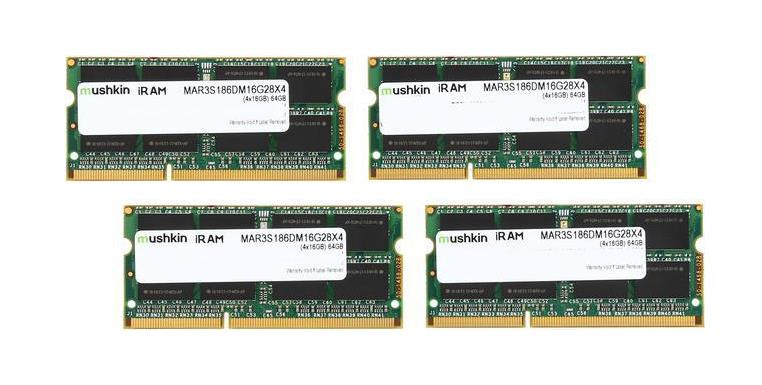 MAR3S186DM16G28X4 Mushkin Enhanced 64GB Kit (4 X 16GB) PC3-14900 DDR3-1866MHz non-ECC Unbuffered CL13 204-Pin SoDimm 1.35V Low Voltage Dual Rank Memory 