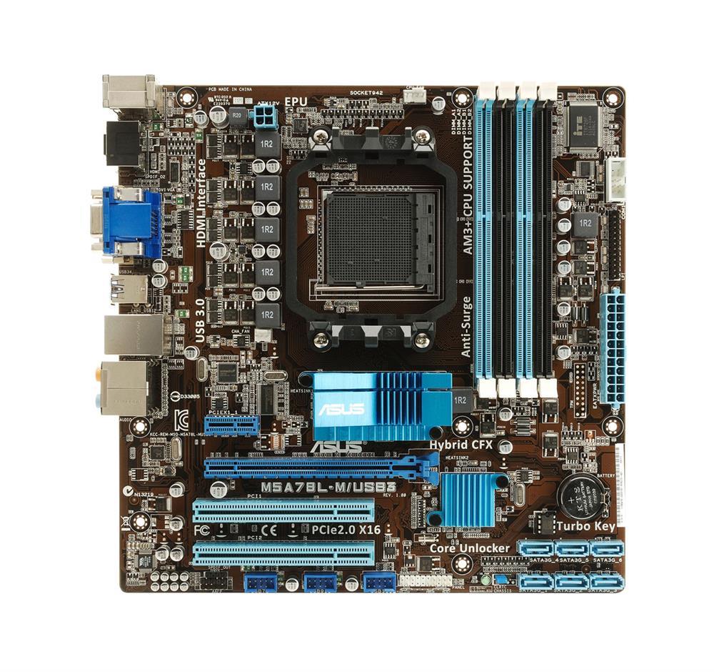 MB-M5A78EU ASUS Socket AM3+ AMD 760G + SB710 Chipset AMD FX/ AMD Phenom II/ Athlon II/ Sempron 100 Series Processors Support DDR3 4x DIMM 6x SATA 3.0Gb/s ATX Motherboard (Refurbished)