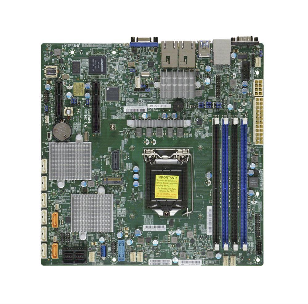 MBD-X11SSH-CTF-O SuperMicro X11SSH-CTF Socket H4 LGA 1151 Xeon E3-1200 v5 / v6 Intel C236 Chipset DDR4 4 x DIMM 8 x SATA 6Gbps 8 x SAS 12Gbps micro-ATX Server Motherboard (Refurbished)