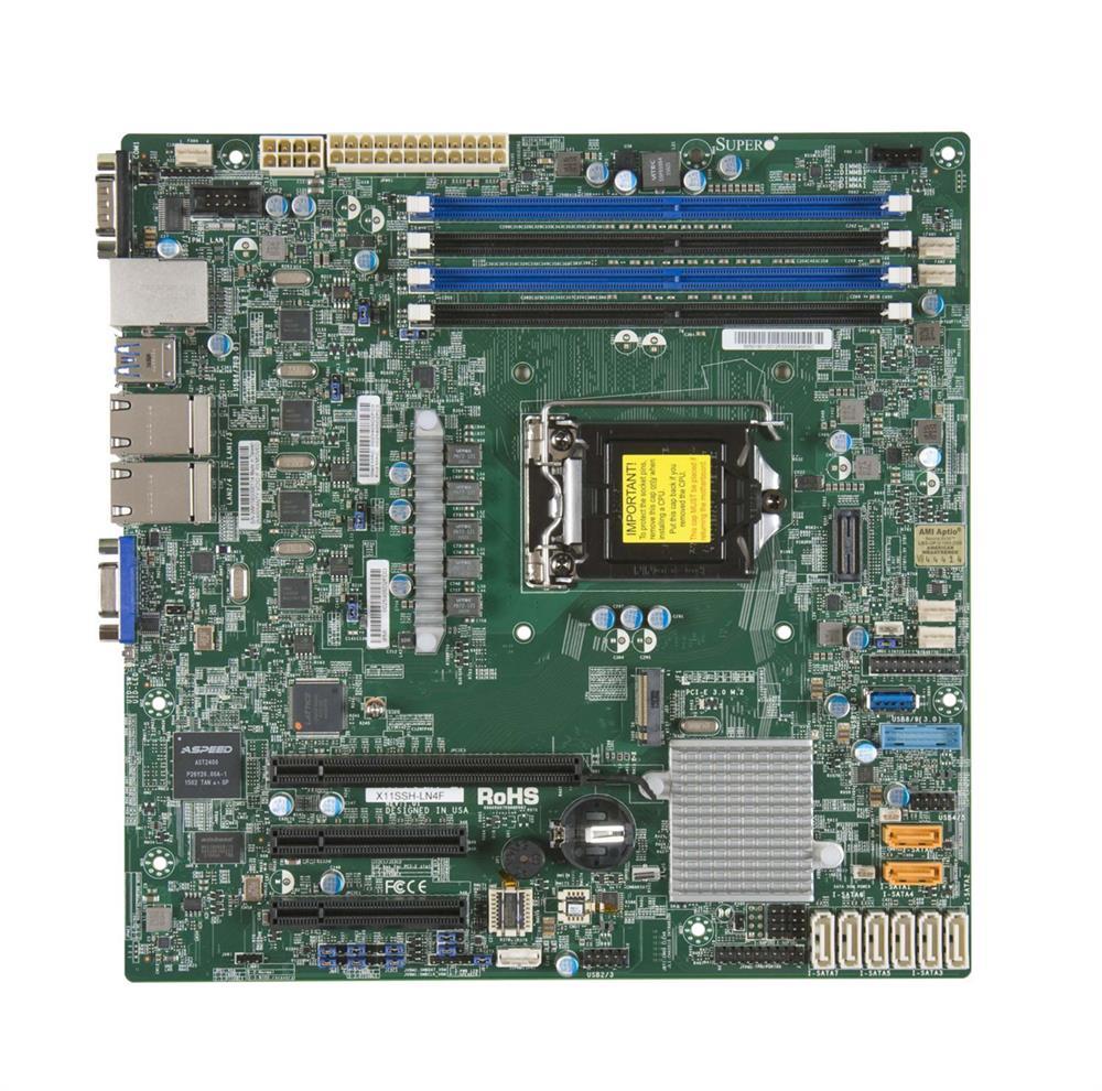 MBD-X11SSH-LN4F-O SuperMicro X11SSH-LN4F Socket LGA 1151 Intel C236 Chipset Intel Xeon E3-1200 V6/v5 7th/6th Generation Processors Support DDR4 4x DIMM 8x SATA3 6.0Gb/s Micro-ATX Server Motherboard (Refurbished)
