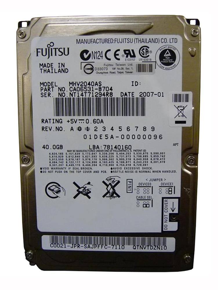 MHV2040AS Fujitsu Mobile 40GB 5400RPM ATA-100 8MB Cache 2.5-inch Internal Hard Drive