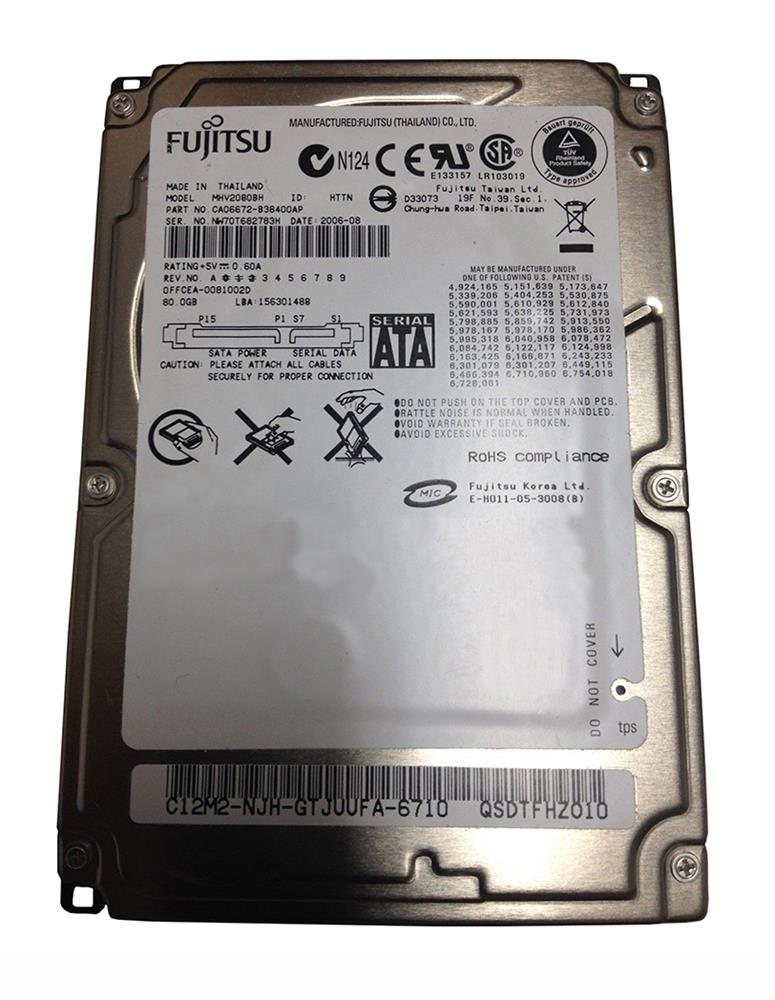 MHV2080BH Fujitsu Mobile 80GB 5400RPM SATA 1.5Gbps 8MB Cache 2.5-inch Internal Hard Drive