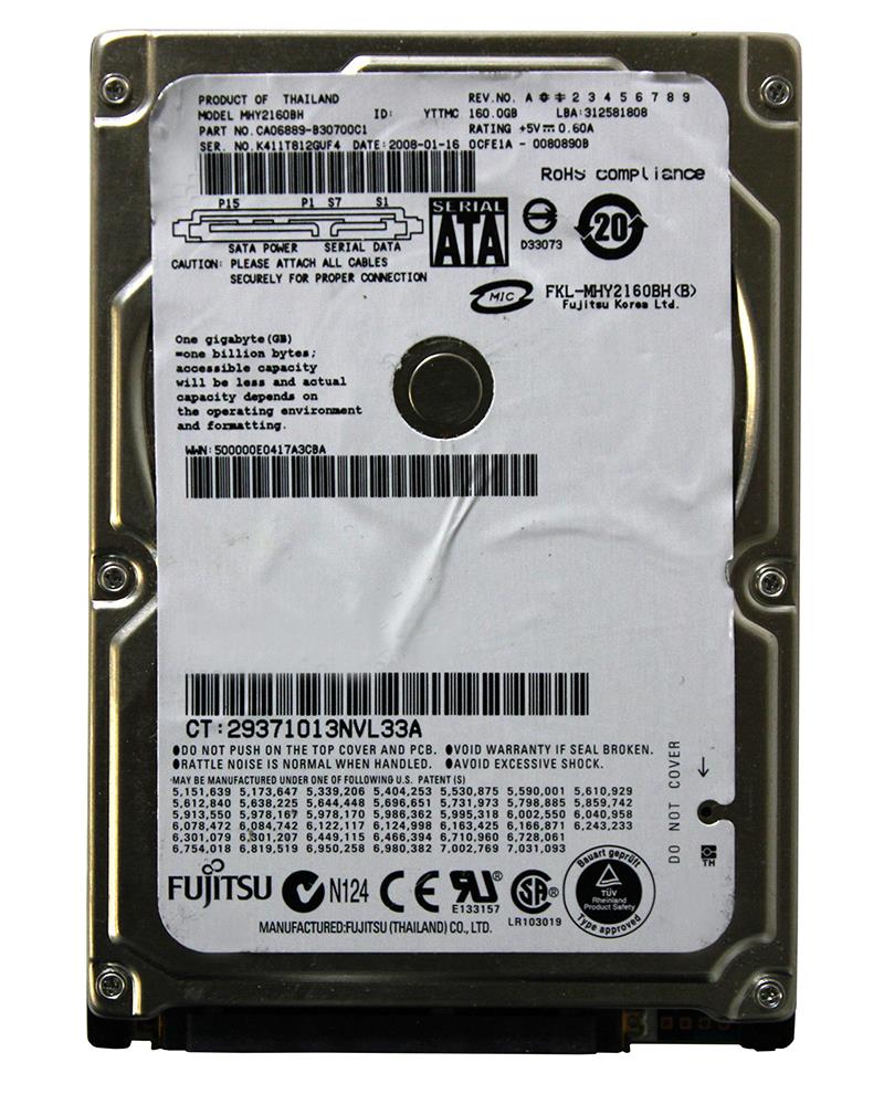 MHY2160BH Fujitsu Mobile 160GB 5400RPM SATA 1.5Gbps 8MB Cache 2.5-inch Internal Hard Drive
