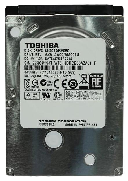 MQ01ABF050 Toshiba Mobile Thin 500GB 5400RPM SATA 6Gbps 8MB Cache (512e) 2.5-inch Internal Hard Drive