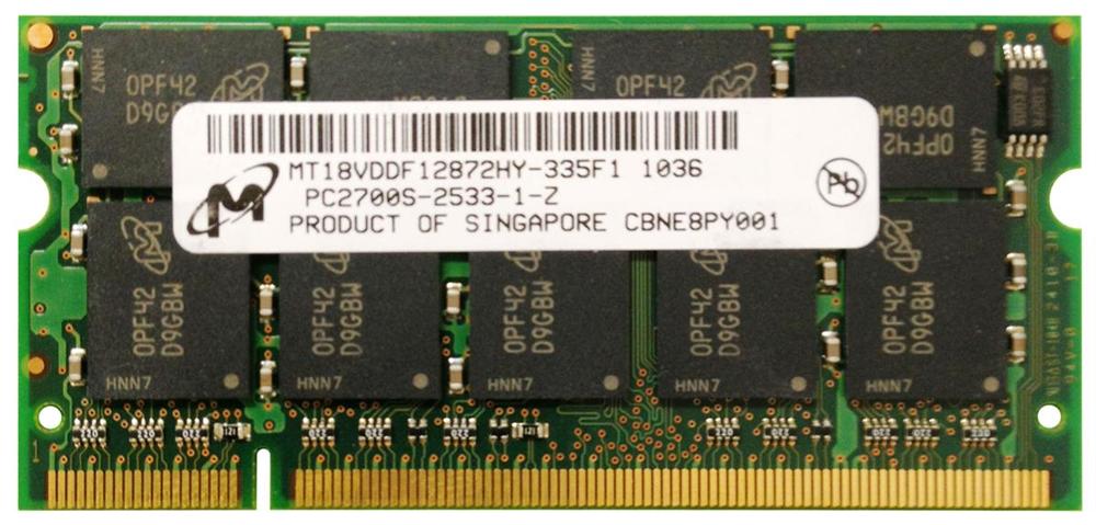MT18VDDF12872HY-335 Micron 1GB PC2700 DDR-333MHz ECC CL2.5 200-Pin SoDimm Dual Rank Memory Module