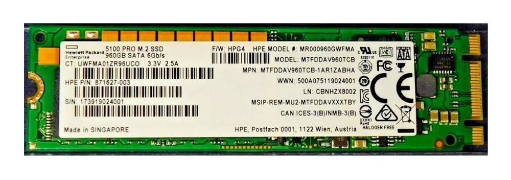 MTFDDAV960TCB-1AR1ZABHA Micron 5100 PRO Series 960GB TLC SATA 6Gbps M.2 2280 Solid State Drive (SSD)