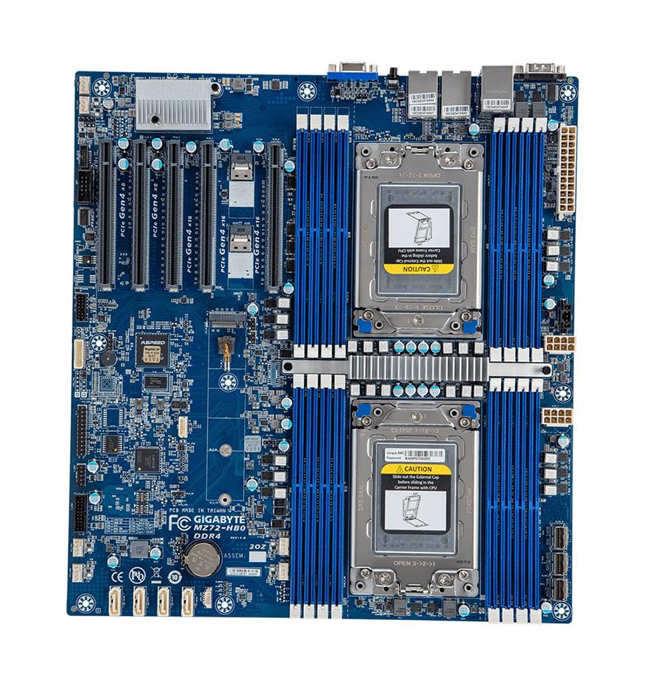 MZ72-HB0 (rev.3.0) Gigabyte MZ72-HB0 Socket SP3 System On Chipset AMD EPYC 7002 Series Processors Support DDR4 16x DIMM 4x SATA 6.0Gb/s E-ATX Server Motherboard (Refurbished)