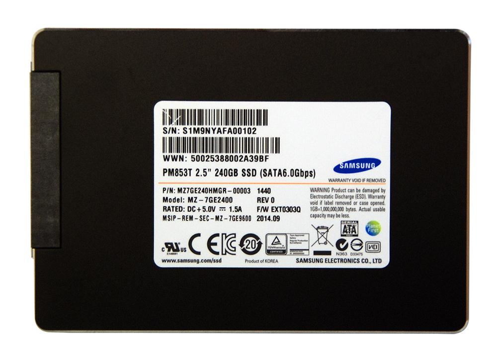 MZ7GE240HMGR Samsung Data Center PM853T Series 240GB TLC SATA 6Gbps (PLP) 2.5-inch Internal Solid State Drive (SSD)