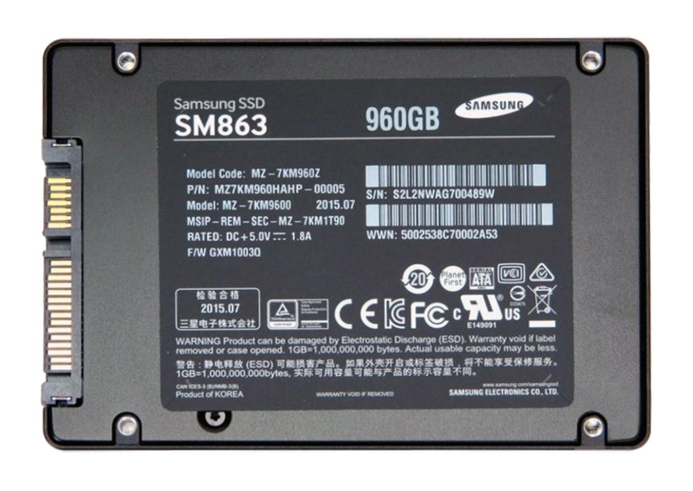 MZ7KM960HAHP-00005 Samsung SM863 Series 960GB MLC SATA 6Gbps (AES-256 / PLP) 2.5-inch Internal Solid State Drive (SSD)